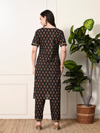 Myshka Women's Cotton Black Printed Kurta Set | Grocsy