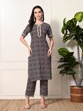 Myshka Women's Cotton Black Printed Kurta Set | Grocsy