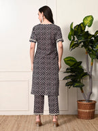 Myshka Women's Cotton Black Printed Kurta Set | Grocsy