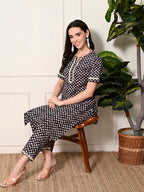 Myshka Women's Cotton Black Printed Kurta Set | Grocsy