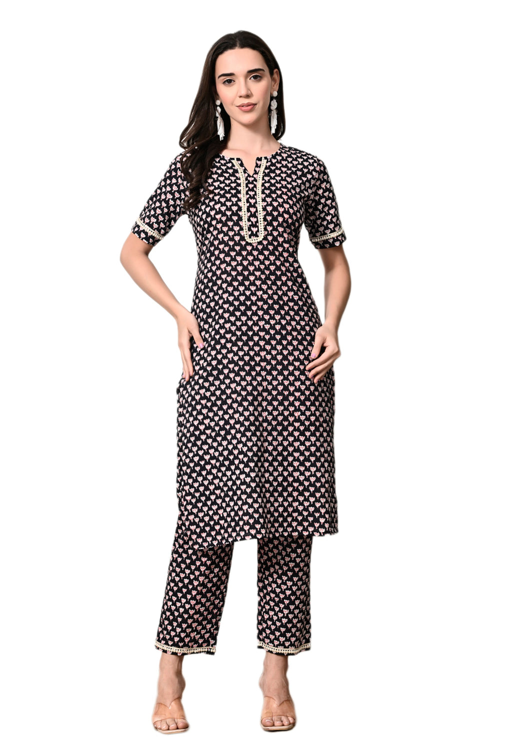 Myshka Women's Cotton Black Printed Kurta Set | Grocsy