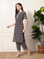 Myshka Women's Cotton Black Printed Kurta Set | Grocsy