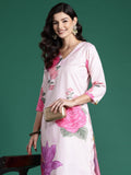 Indo Era Peach Printed Straight Kurta Trousers Set | Grocsy