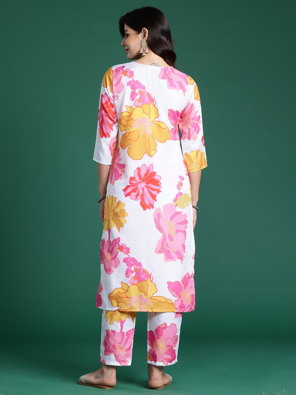 Indo Era White Printed Straight Kurta Trousers Set | Grocsy