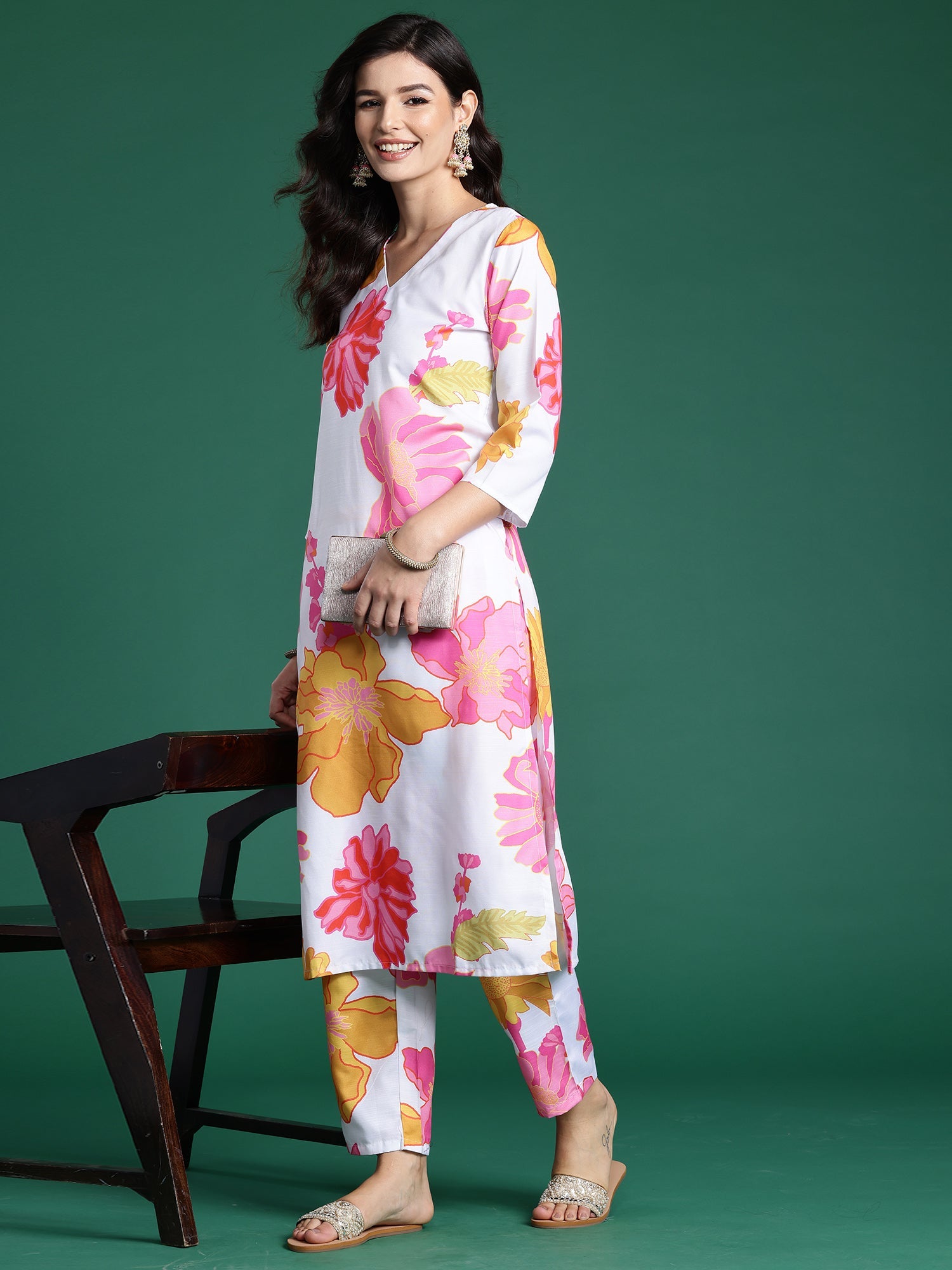 Indo Era White Printed Straight Kurta Trousers Set | Grocsy