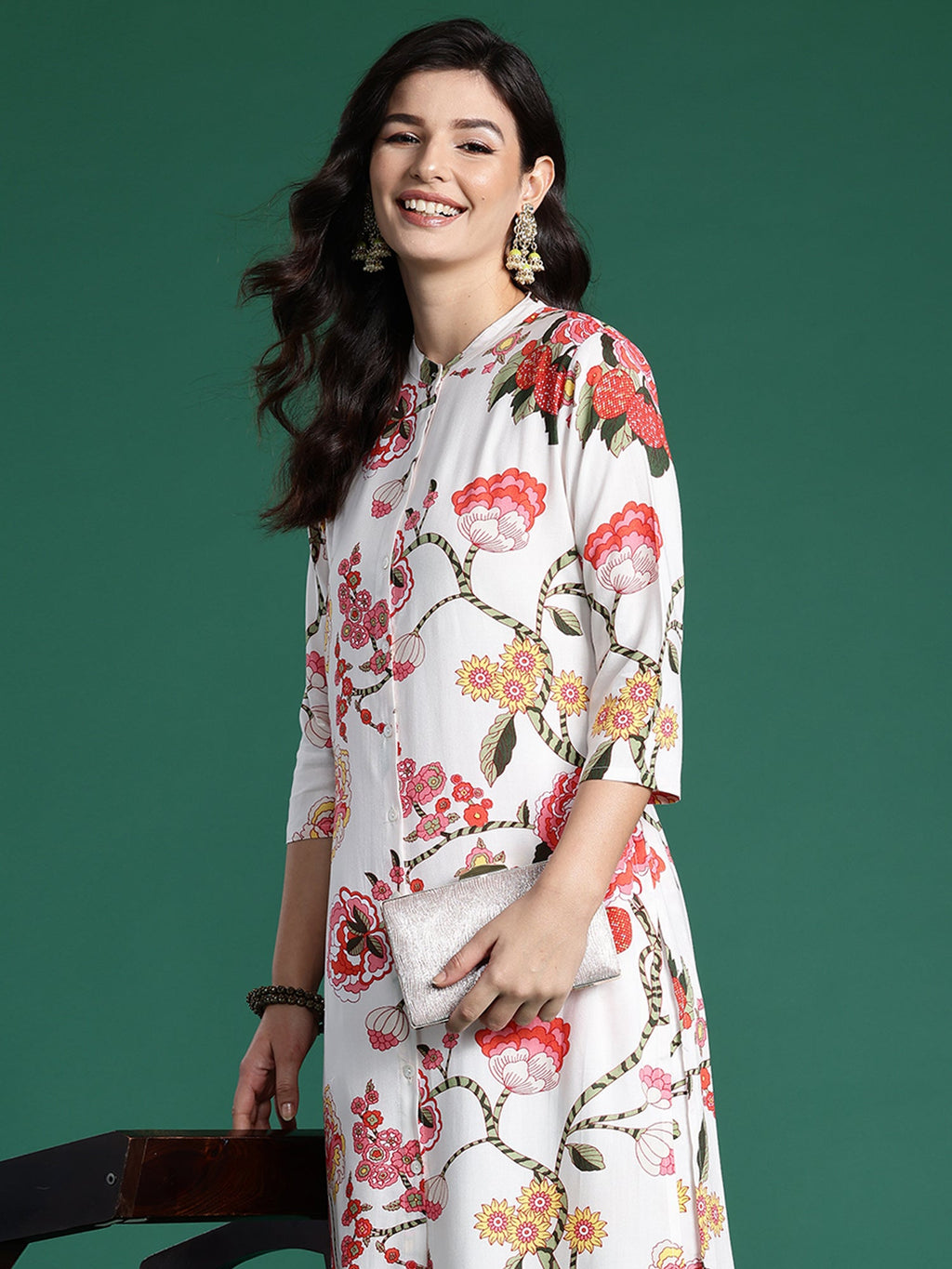 Indo Era White Printed Straight Kurta Palazzos Set | Grocsy