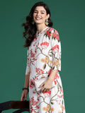 Indo Era White Printed Straight Kurta Palazzos Set | Grocsy