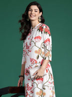 Indo Era White Printed Straight Kurta Palazzos Set | Grocsy
