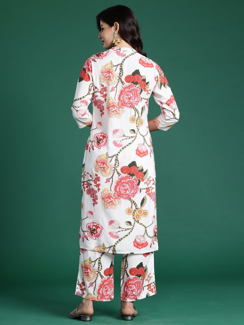 Indo Era White Printed Straight Kurta Palazzos Set | Grocsy