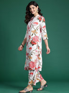 Indo Era White Printed Straight Kurta Palazzos Set | Grocsy