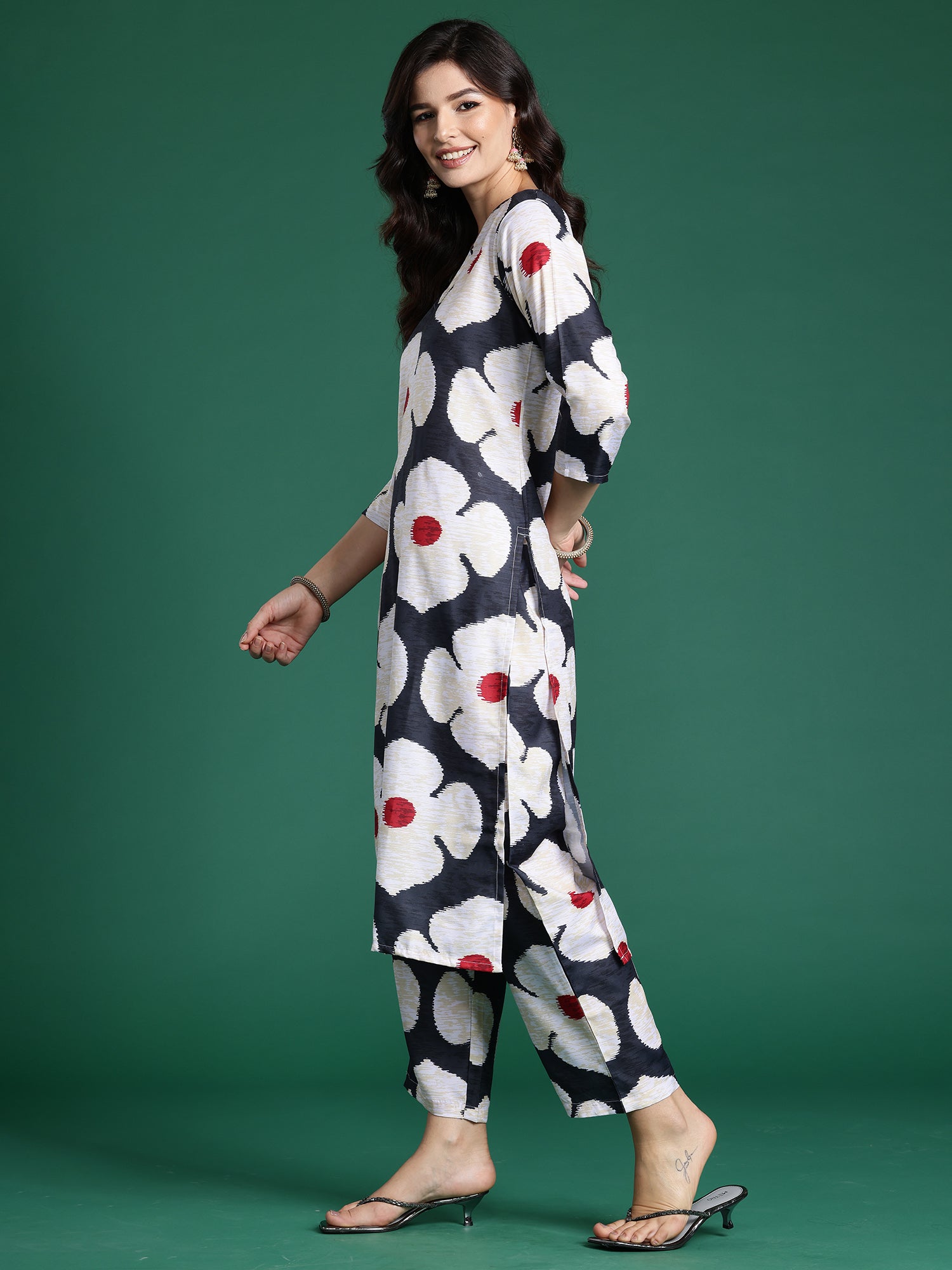 Indo Era Black Printed Straight Kurta Trousers Set | Grocsy