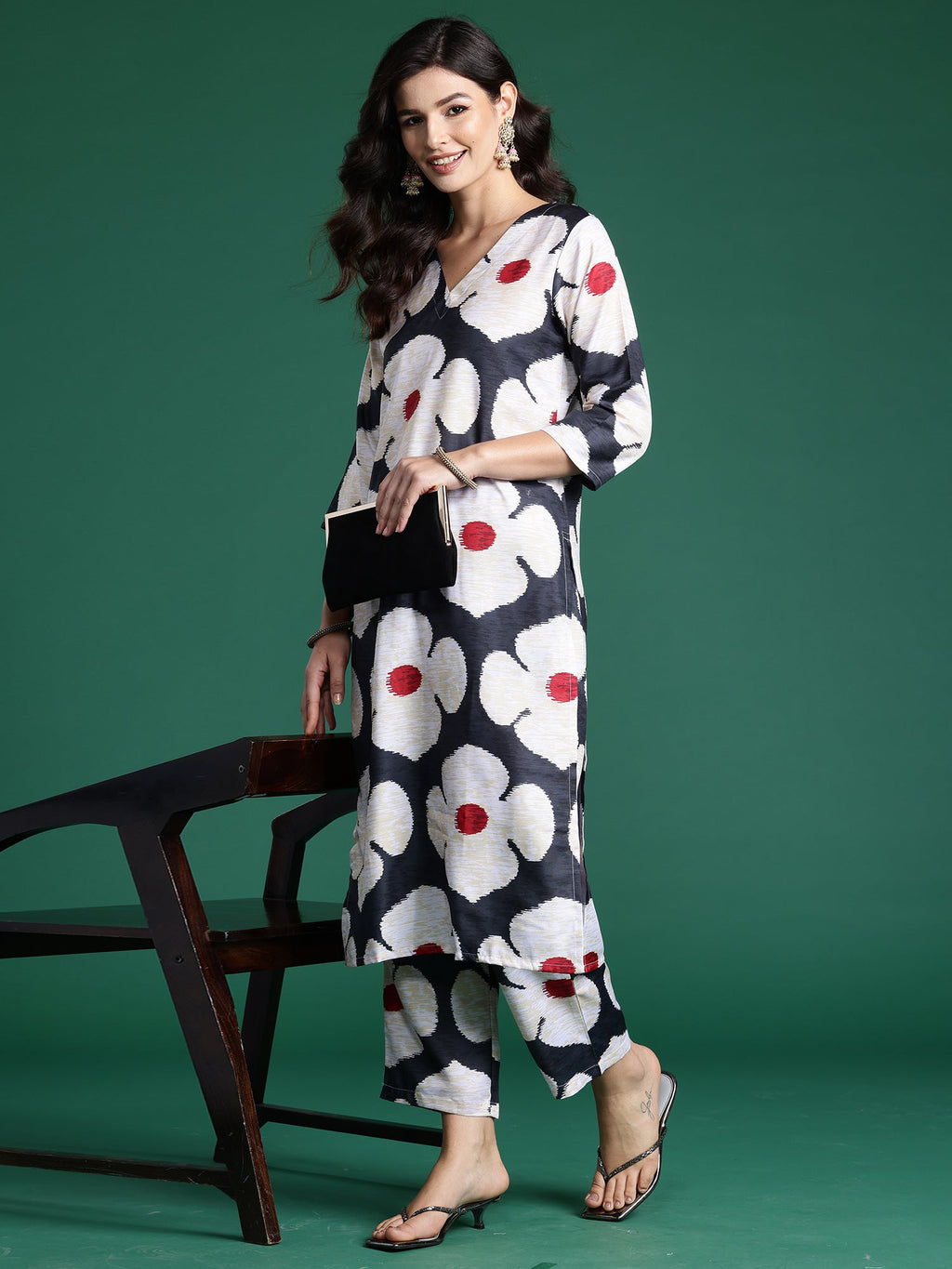 Indo Era Black Printed Straight Kurta Trousers Set | Grocsy