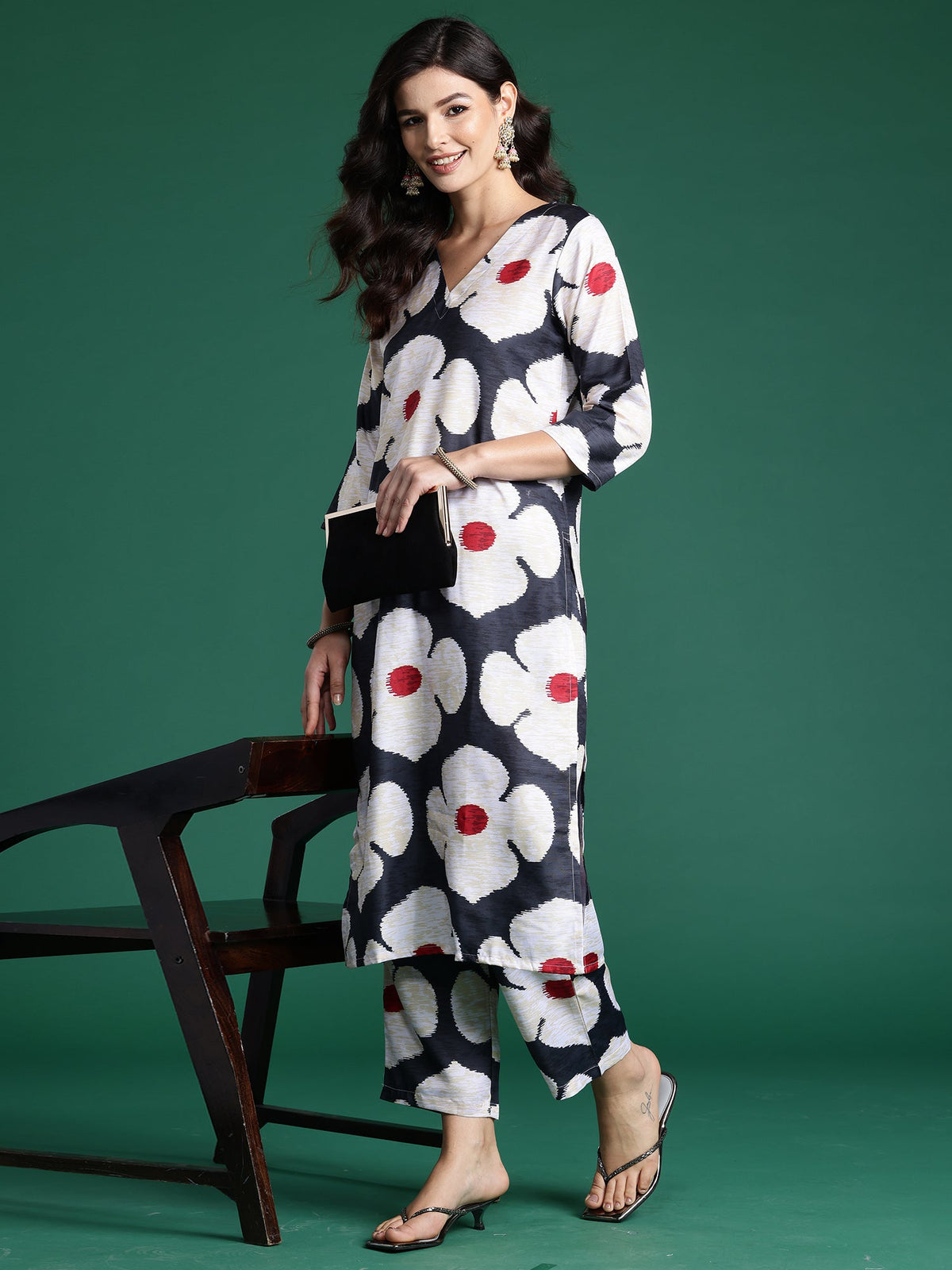 Indo Era Black Printed Straight Kurta Trousers Set | Grocsy