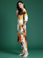 Indo Era Off White Printed Straight Kurta Trousers Set | Grocsy