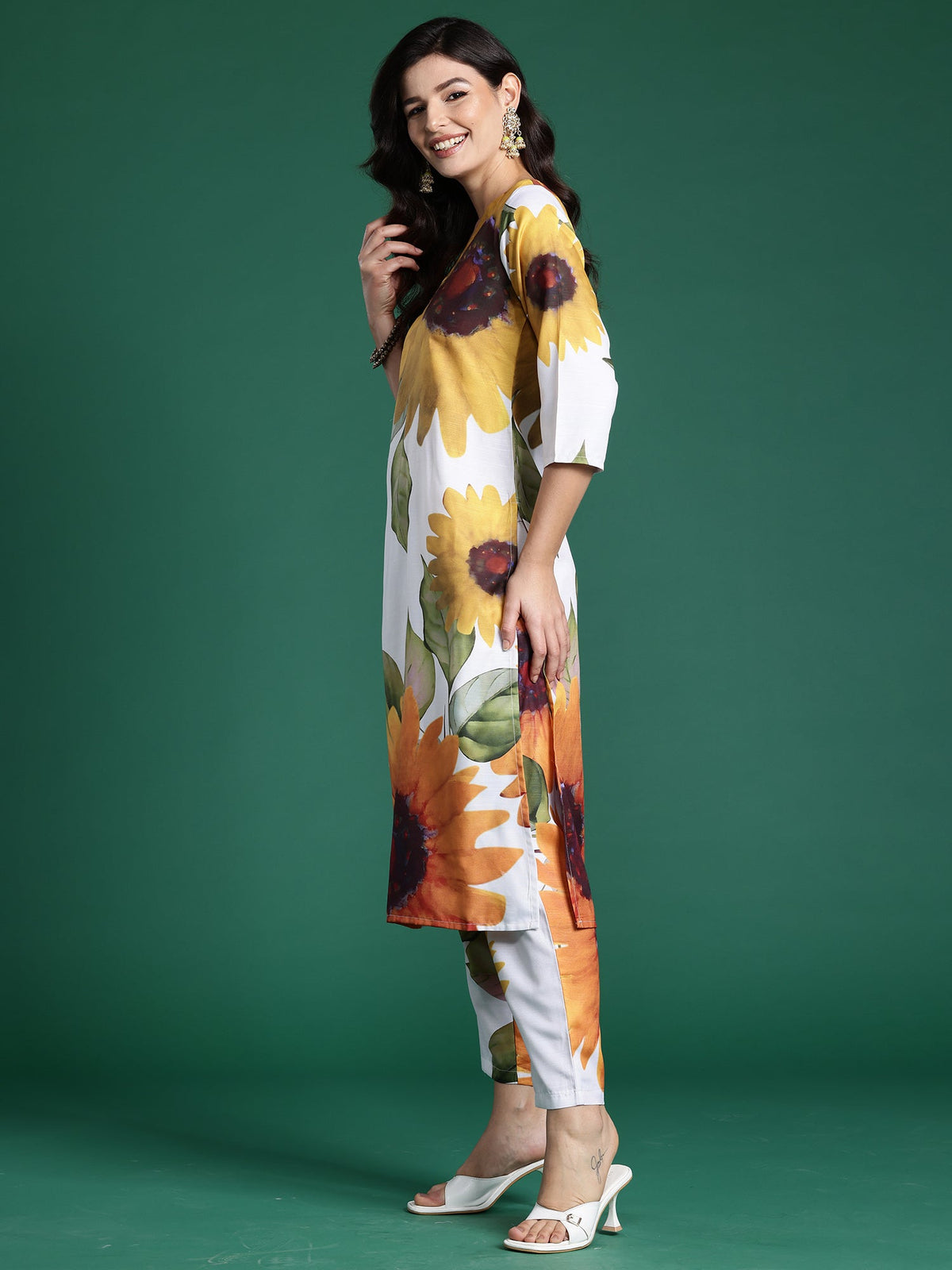 Indo Era Off White Printed Straight Kurta Trousers Set | Grocsy