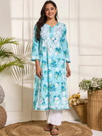 HOUSE OF KARI Floral Embroidered Chikankari Pure Cotton Kurta | Grocsy
