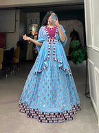 Lorenvalley Sky Blue Georgette Sequins and embroidery With Mirror Work Lehenga Choli with Dupatta | Grocsy
