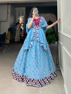 Lorenvalley Sky Blue Georgette Sequins and embroidery With Mirror Work Lehenga Choli with Dupatta | Grocsy