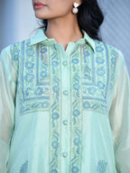 Vaasva Women's Marine Chanderi Block Printed Cord Set | Grocsy