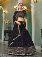 Myra Navy Blue Georgette Embroidered Designer Lehenga | Grocsy
