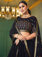Myra Navy Blue Georgette Embroidered Designer Lehenga | Grocsy