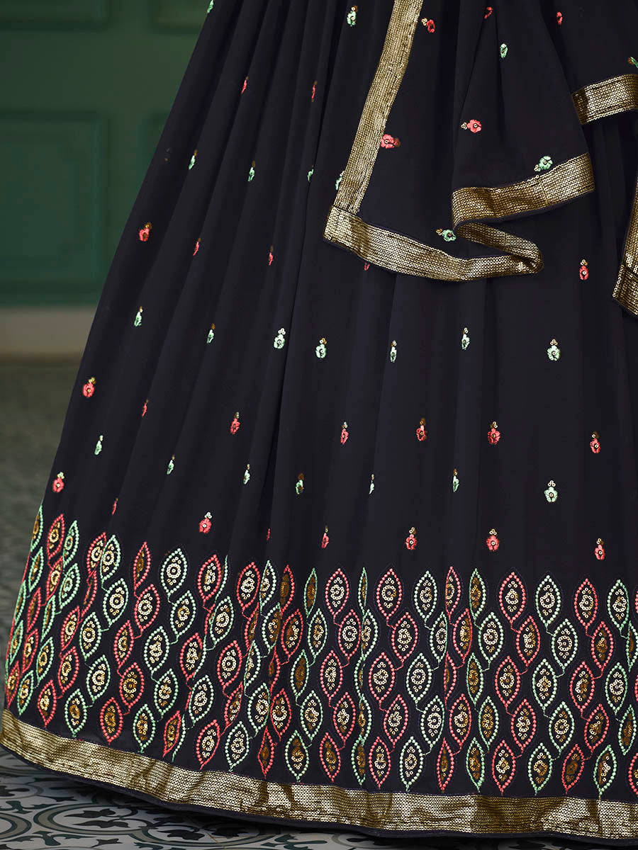 Myra Navy Blue Georgette Embroidered Designer Lehenga | Grocsy