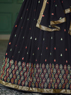 Myra Navy Blue Georgette Embroidered Designer Lehenga | Grocsy