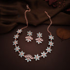 Tehzeeb Creations Sky Blue Colour Star Design Stone Studded Necklace With Earrings | Grocsy