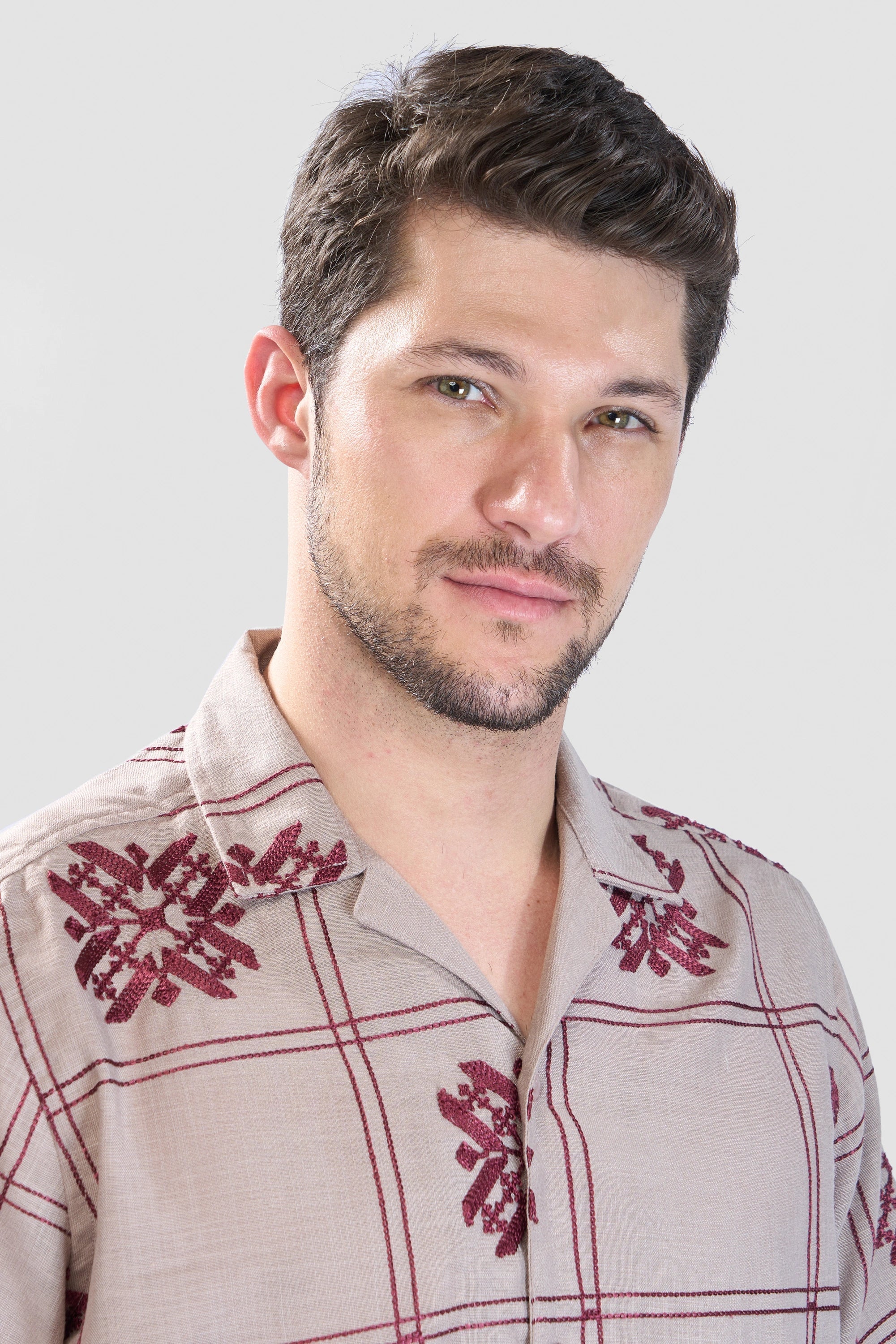 Xkind Light Maroon Embroidered Releaxed Fit Shirt | Grocsy