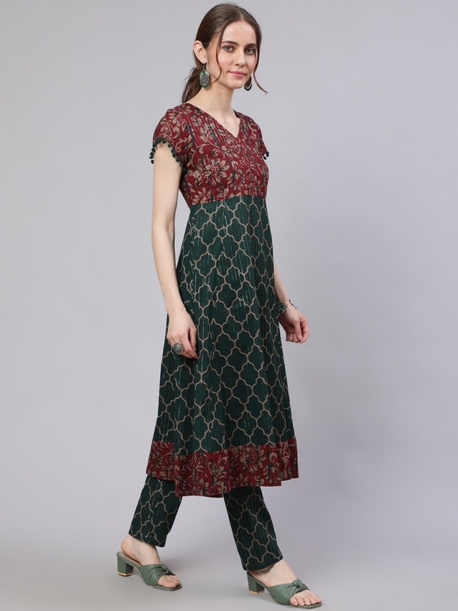 Aks Ethnic Motifs Printed Pure Cotton Anarkali Kurta | Grocsy
