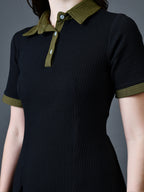 Myshka Women Black Polyester A-Line Shirt Collar Solid Above Knee Short Sleeves Dresses | Grocsy