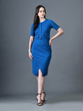 Myshka Women Blue Polyester A-Line Round Neck Solid Knee Length Short Sleeves Co-Ords | Grocsy