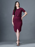 Myshka Women Magenta Polyester A-Line Round Neck Solid Knee Length Short Sleeves Co-Ords | Grocsy