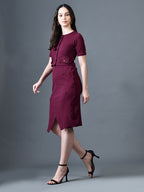 Myshka Women Magenta Polyester A-Line Round Neck Solid Knee Length Short Sleeves Co-Ords | Grocsy