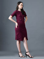 Myshka Women Magenta Polyester A-Line Round Neck Solid Knee Length Short Sleeves Co-Ords | Grocsy