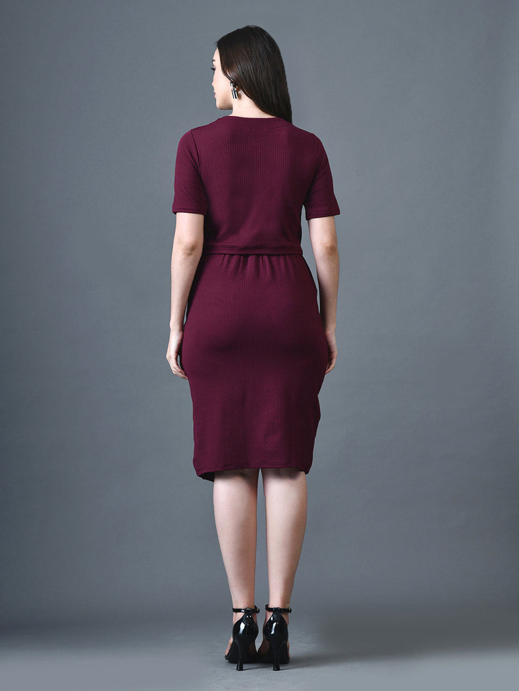 Myshka Women Magenta Polyester A-Line Round Neck Solid Knee Length Short Sleeves Co-Ords | Grocsy