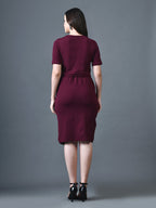 Myshka Women Magenta Polyester A-Line Round Neck Solid Knee Length Short Sleeves Co-Ords | Grocsy