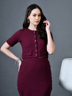 Myshka Women Magenta Polyester A-Line Round Neck Solid Knee Length Short Sleeves Co-Ords | Grocsy
