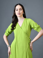 Myshka Women Sea Green Polyester A-Line V-Neck Solid Knee Length Short Sleeves Dresses | Grocsy