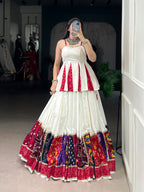 Lorenvalley Fashion White Pure Rayon Multi Patch Work With Lace Touch Up Lehenga Choli | Grocsy