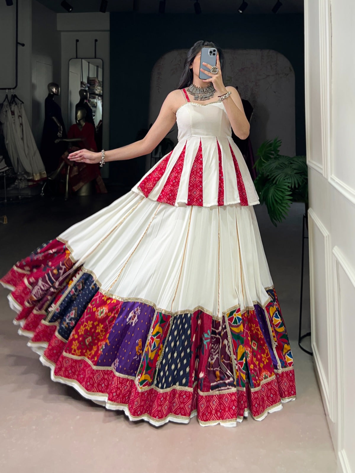 Lorenvalley Fashion White Pure Rayon Multi Patch Work With Lace Touch Up Lehenga Choli | Grocsy