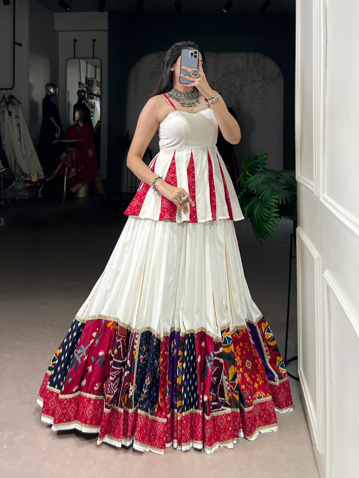 Lorenvalley Fashion White Pure Rayon Multi Patch Work With Lace Touch Up Lehenga Choli | Grocsy