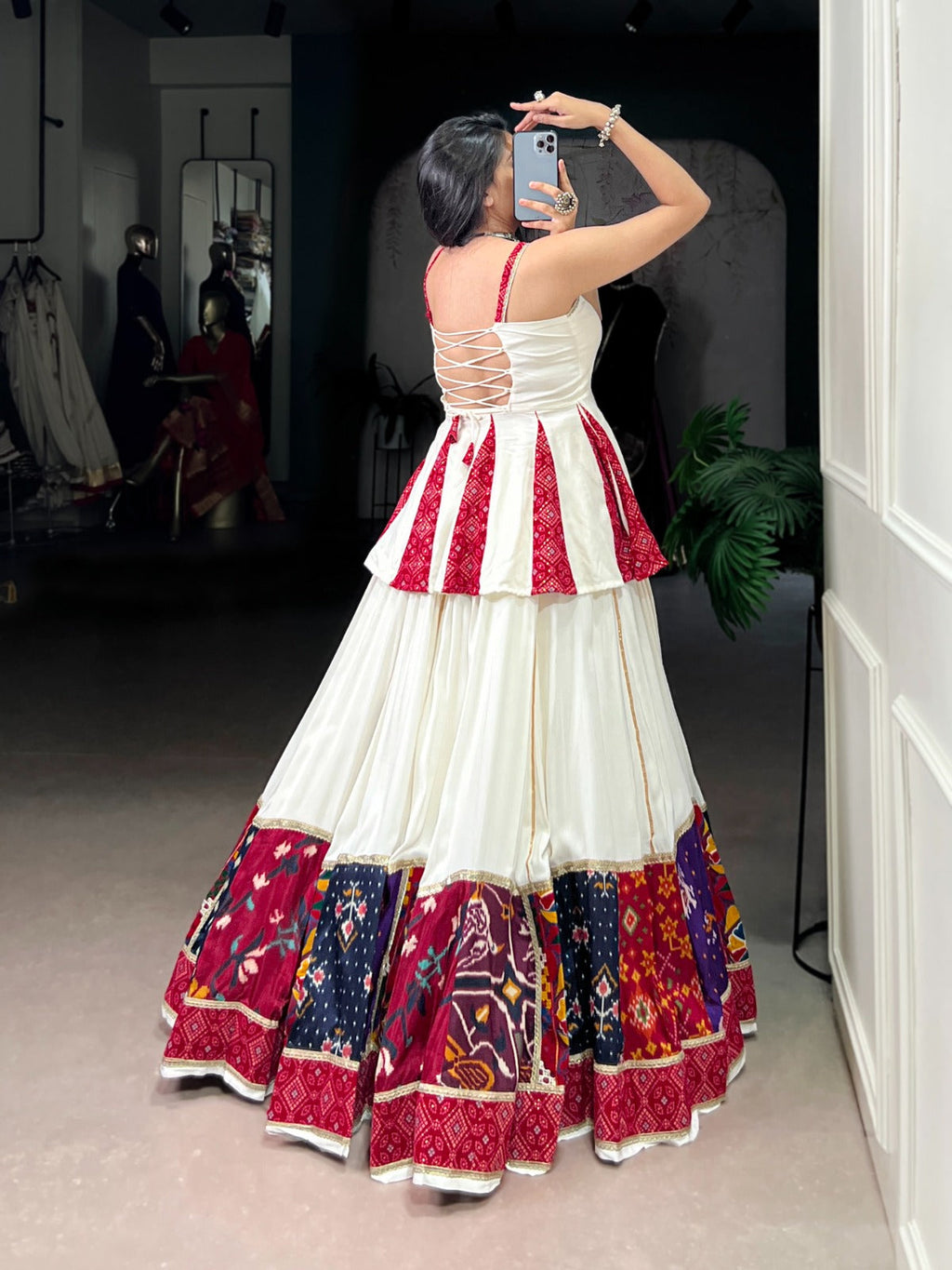 Lorenvalley Fashion White Pure Rayon Multi Patch Work With Lace Touch Up Lehenga Choli | Grocsy