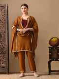 Myshka Mustard Silk Blend Kaftan Sweetheart Neck Short Sleeves Kurta Trousers With Dupatta | Grocsy