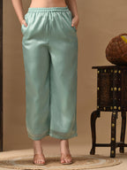 Myshka blue Silk Blend Straight Round Neck Short Sleeves Kurta Trousers With Dupatta | Grocsy