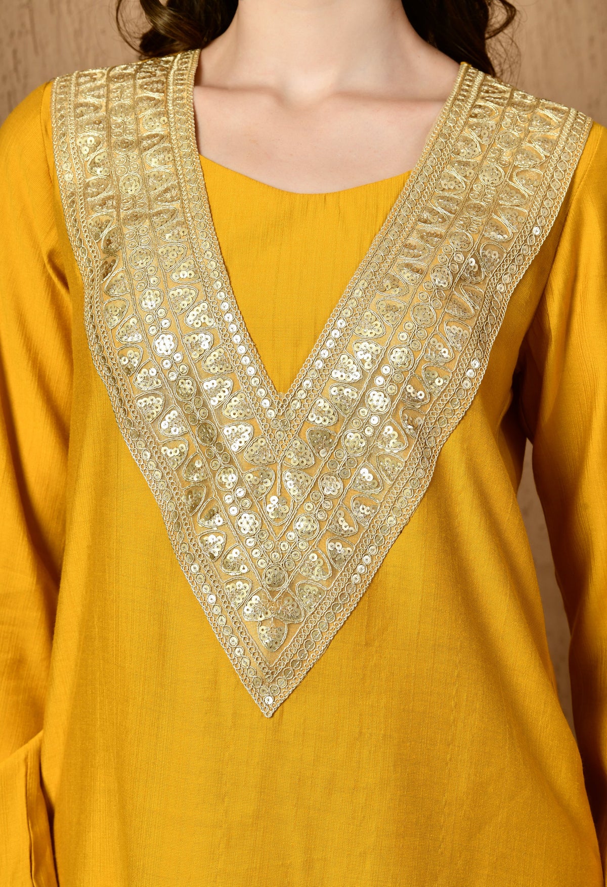Myshka Musturd Silk Blend Straight Round Neck Long Sleeves Kurta Trousers With Dupatta | Grocsy