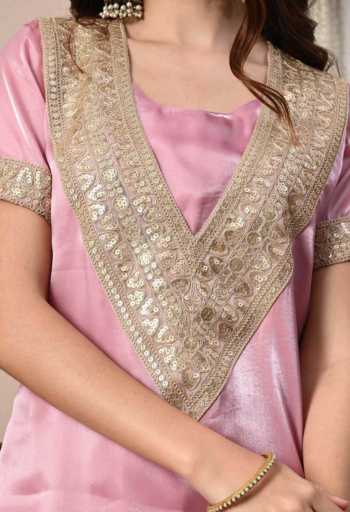 Myshka Pink Silk Blend Straight Round Neck Short Sleeves Kurta Trousers Set | Grocsy