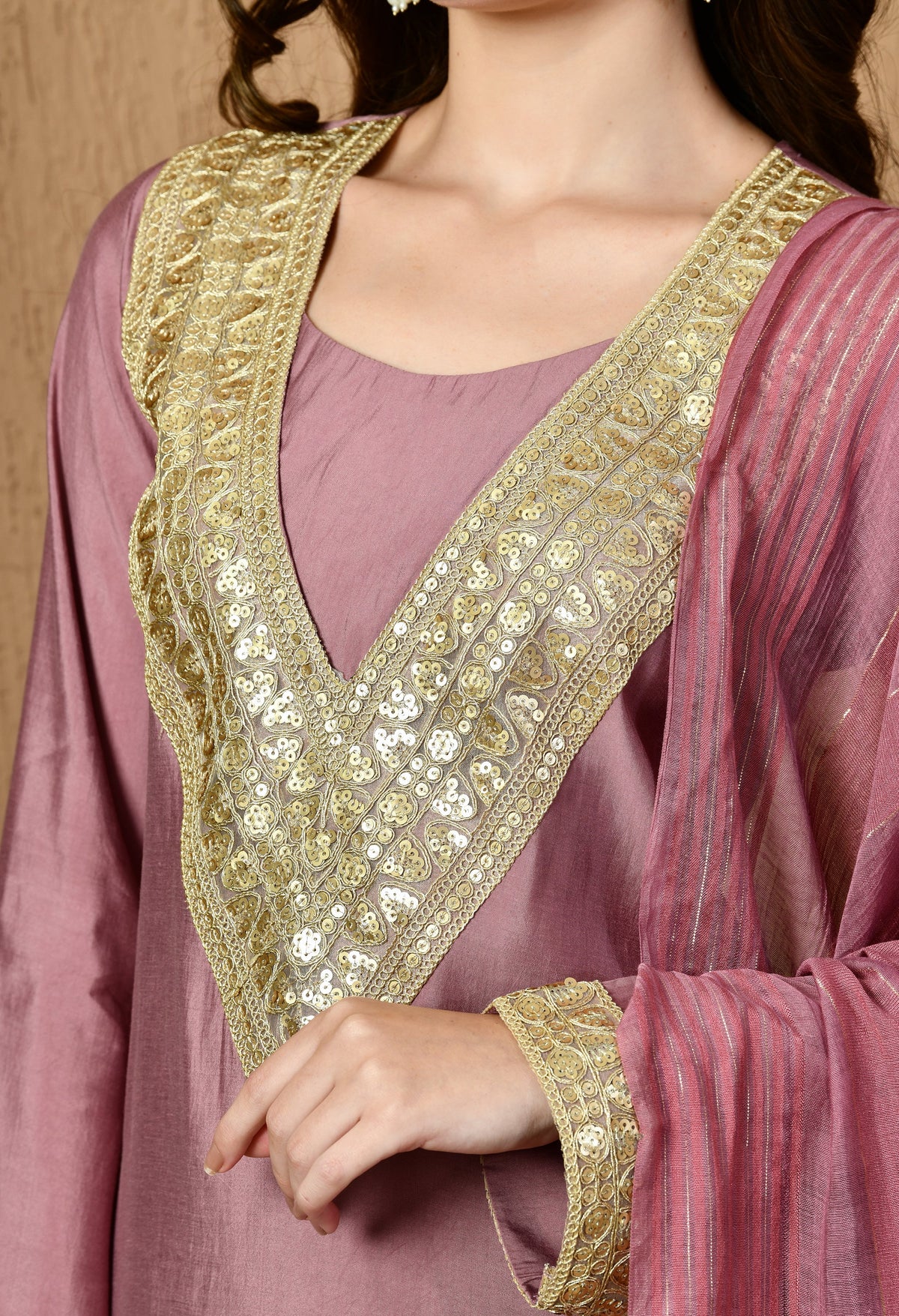 Myshka Lavender Silk Blend Straight Round Neck Long Sleeves Kurta Trousers With Dupatta | Grocsy