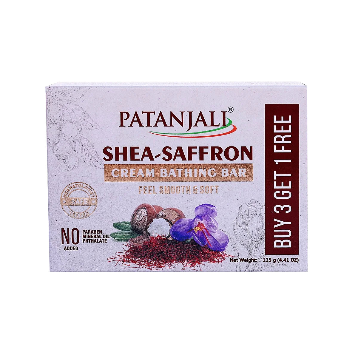 Patanjali Shea- Saffron Cream Bathing Bar 125g (B3 G1) | Grocsy