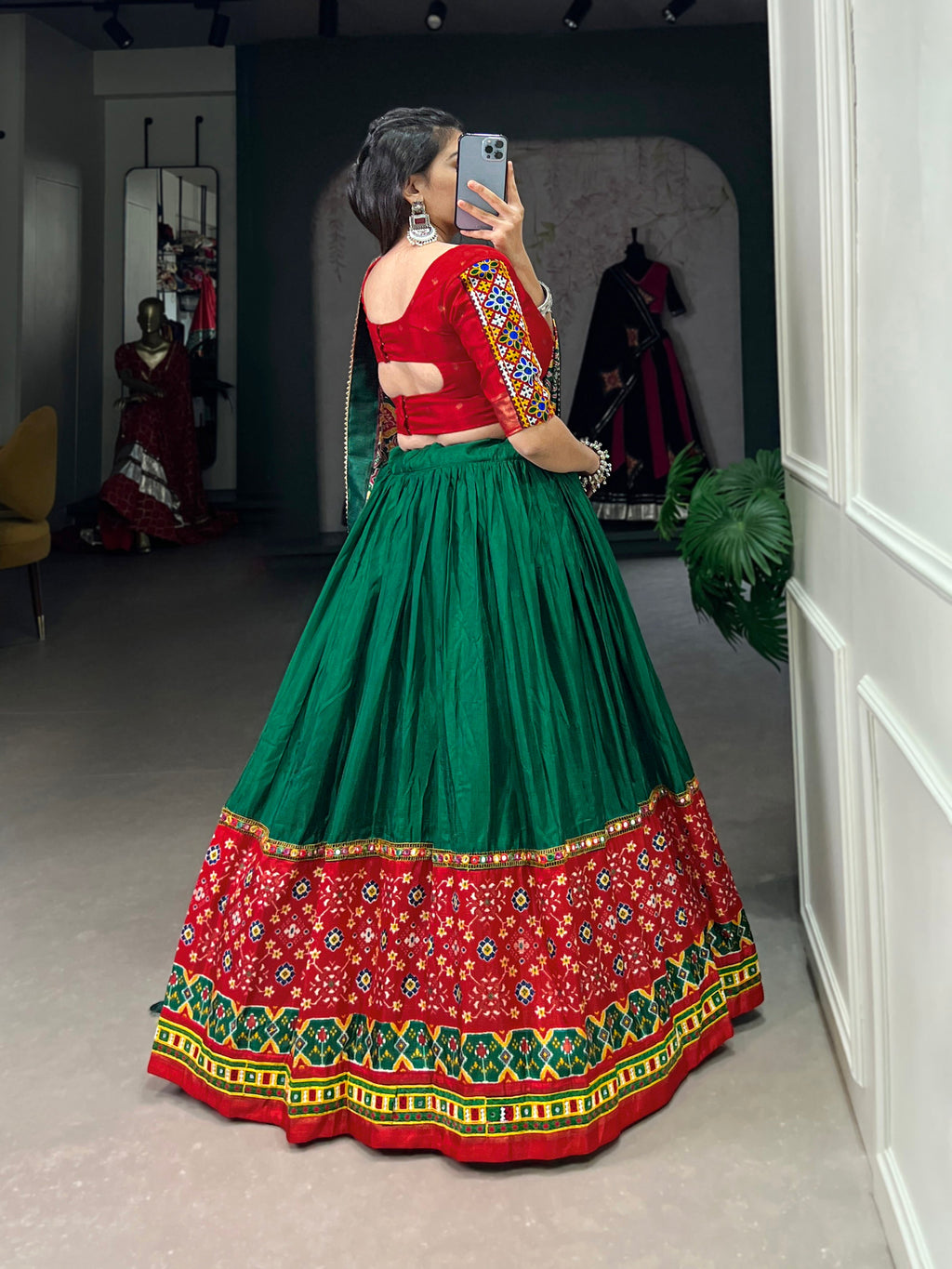 Lorenvalley Green Dola Silk Printed With Foil Work And Original Mirror Gamthi Lace Touch Up Lehenga Choli with Dupatta | Grocsy